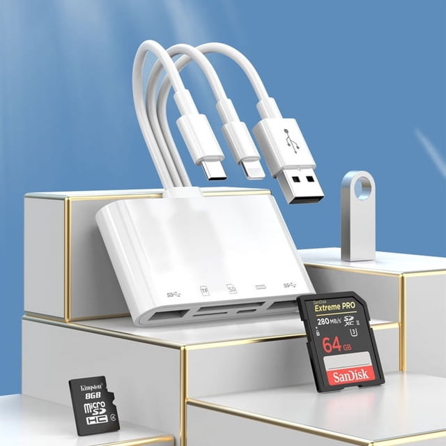 Lector de tarjetas universal de tres cables para ordenador y teléfono móvil, multifunción 8 en 1, convertidor externo OTG para tarjeta TF, tarjeta de cámara SD