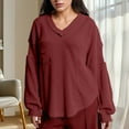thumbnail image 2 of Akafmk Womens Long Sleeve Maternity Tops,Women's Maternity Waffle Knit V Neck Long Sleeve Loose Fashion Pullover With Chest Pocket Pregnancy Tops, 2 of 4