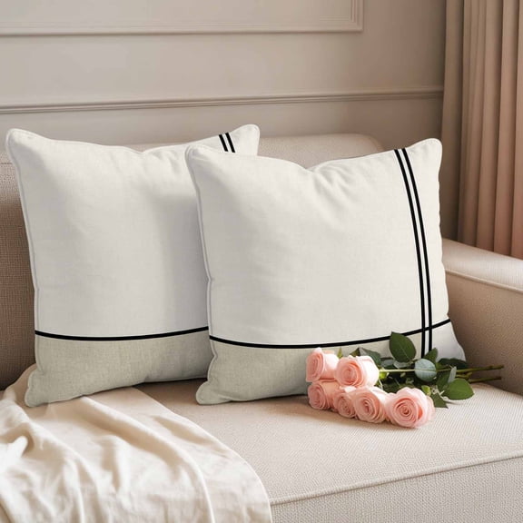 Outdoor Throw Pillow Covers,Abstract Modern Minimalist Art Waterproof Decorative Pillowcases Cushion Cover Lines Color Burlap Splicing Pillow Cases for Patio Couch Sofa Bed,18x18in Set of 2