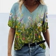 thumbnail image 2 of USSUMA T-Shirts for Women Trendy,Floral Print Tops for Women Vintage Summer Casual Tops Short Sleeve V Neck Loose Tees Boho Tunic Blouse T Shirt Tops, 2 of 3