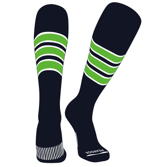 PEARSOX Elite Baseball Knee High Socks (D) Navy, White, NEON Green (XS)