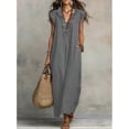 thumbnail image 4 of Olive Green Bohemian Ruffle Flutter Sleeve Deep V-Neck Floor-Length Maxi Dress With Side Pockets, 4 of 8