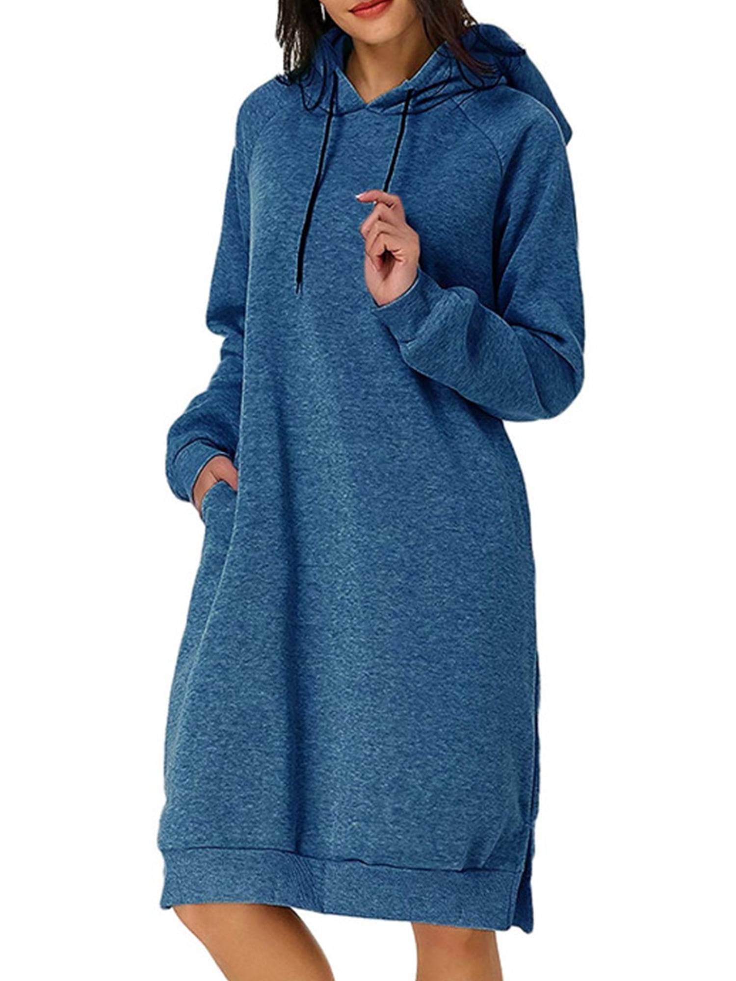 UKAP Long Sleeve Hooded Pockets Tunic Dress For Ladies Pullover Hoodie ...