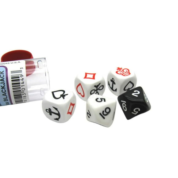 Koplow Games Crown and Anchor Dice Game 16mm (5/8in) with 3 Special Dice and 2 Blackjack Dice - Rules Included, Not for Ages Under 14