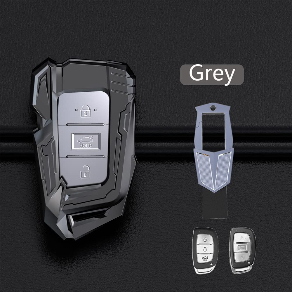 Compatible with Hyundai Smart 4 Buttons Metal FOB Key Case Cover Protector Keyless Remote Holder for 2019 2018 2017 2016 2015 2014 2013 Hyundai Elantra Sonata Tucson with Key Chain (Grey)