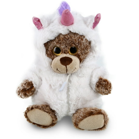 DolliBu Sitting Brown Bear Unicorn Plush Stuffed Animal Toy - Super Soft Bearcorn Dress Up with Removable Plush Unicorn Outfit, Cute Fantasy Wildlife Gift - 9 Inch