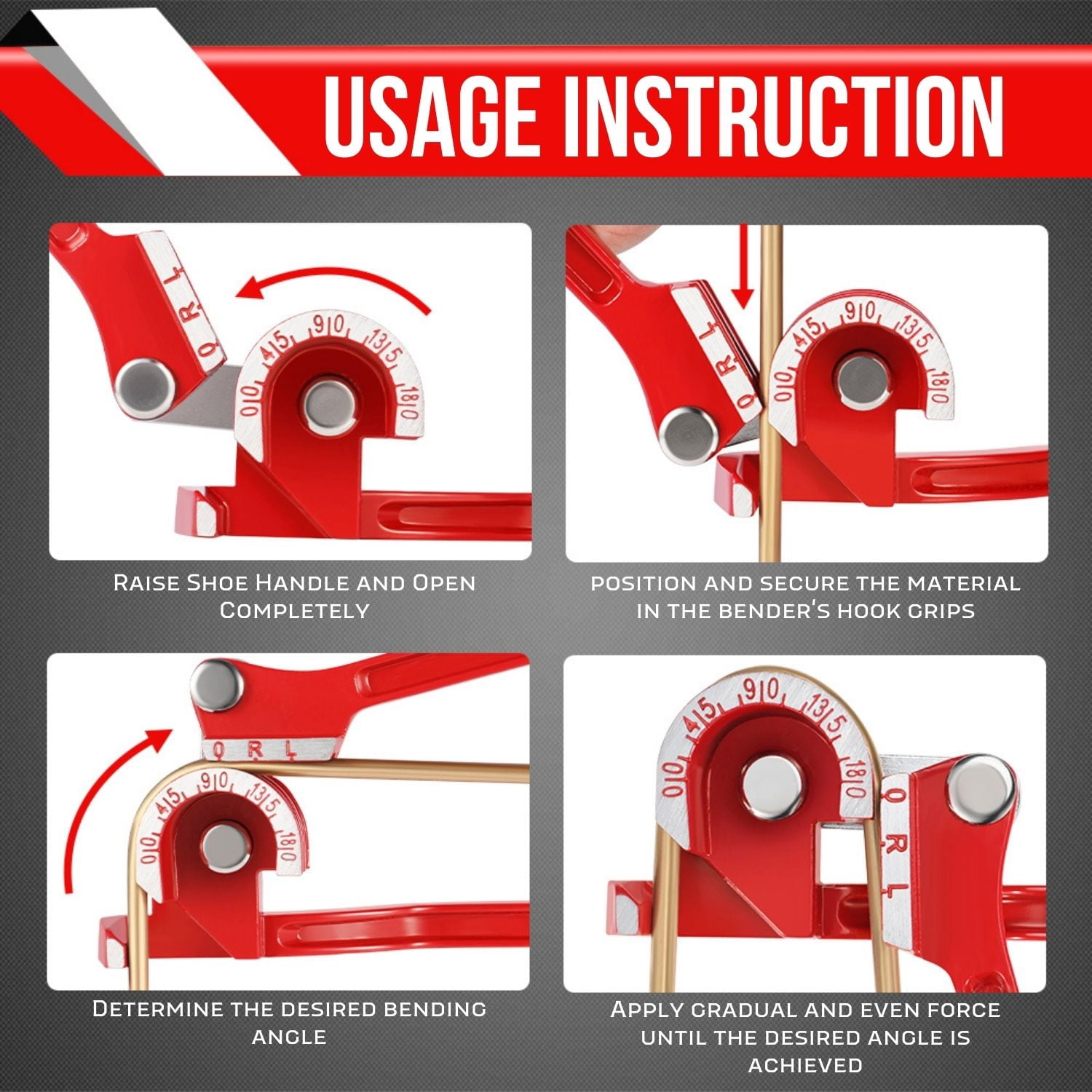 Tube Bender Tool - Manual OD Tubing Bending 3 Size 1/4" 5/16" 3/8" 180 Degree Lever Type Heavy Duty Bend Copper Brass Aluminum & Soft Metal for HVAC Water Gas Pipe Automotive Plumbing (Red)