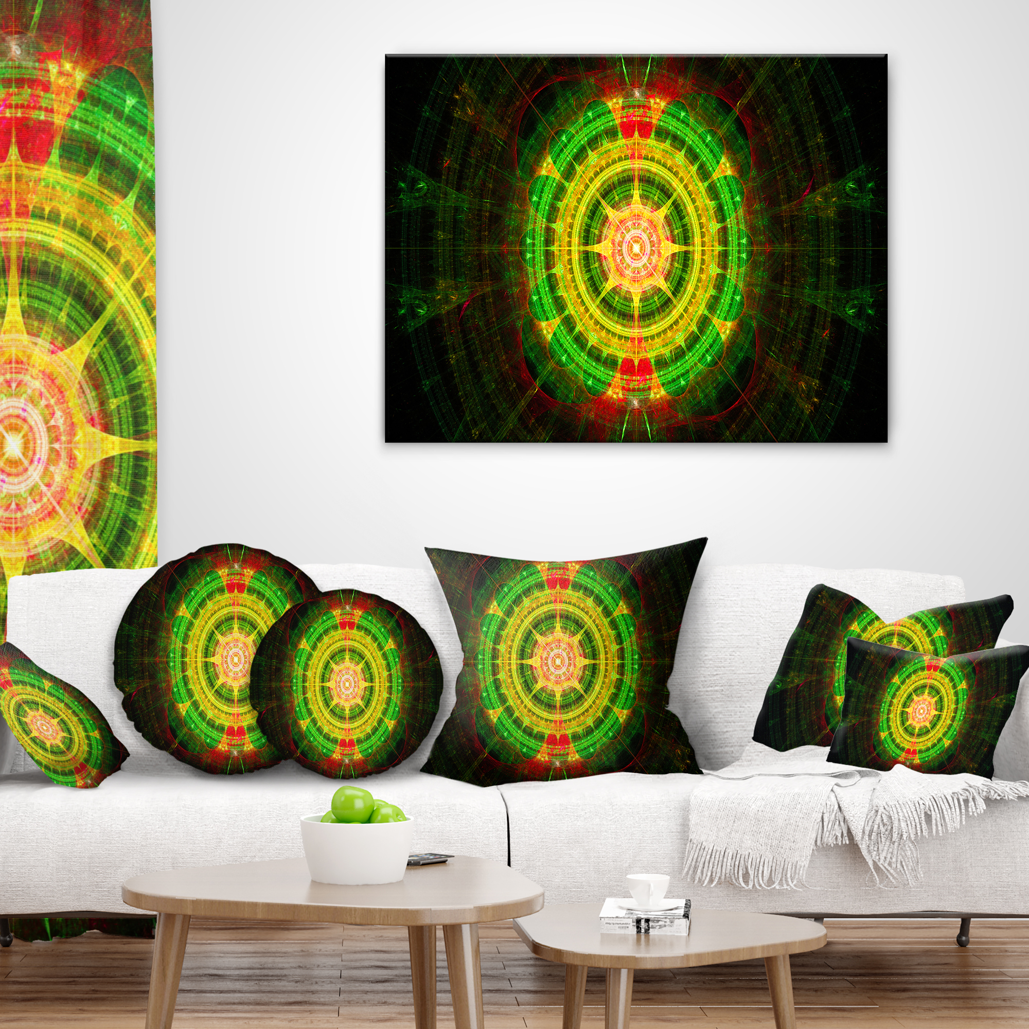 Designart Bright Green Fractal Sphere - Abstract Throw Pillow - 16x16