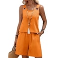 thumbnail image 3 of TaTaai Women Solid Color Spaghetti Strap Crew Neck 2 Piece Set Sleeveless Top Shorts Loose Fit Lightweight Breathable Machine Washable No Fading Daily Casual Street Summer Wear Gift, 3 of 5