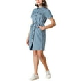 thumbnail image 4 of MODA NOVA Junior's Point Collar Short Sleeve Button Front Shirt Dress, 4 of 5