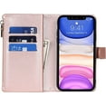 thumbnail image 6 of iPhone 11 Case with Card Holder,iPhone 11 Phone Case Wallet for Women with Strap,Crossbody Necklace Lanyard Shoulder Strap Zipper Magnetic Leather Case [9 Card Slots],6.1 inch Rosegold, 6 of 14
