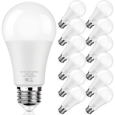 

LED Light Bulbs 100W Equivalent 1500 Lumens A19 13W 2700K Warm White Non-Dimmable Super Bright No Flicker Standard E26 Edison Screw Bulbs for Home Bedroom Office Lamp 12-Pack