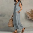 thumbnail image 4 of Women's Collared Button Down Maxi Shirt Dress, Long Sleeve Split Hem Solid Color Casual Long Dress for Spring Summer Daily Vacation Wear 09-Gray M, 4 of 5