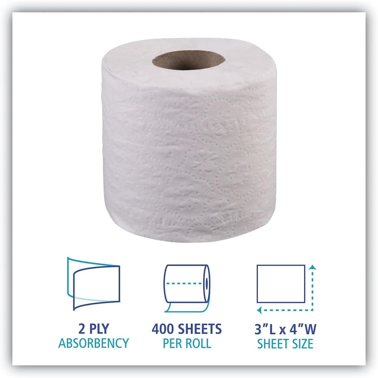 Boardwalk 6144 Two-Ply Toilet Tissue White 4 x 3 Sheet 400 Sheets/Roll 96 Rolls/Carton