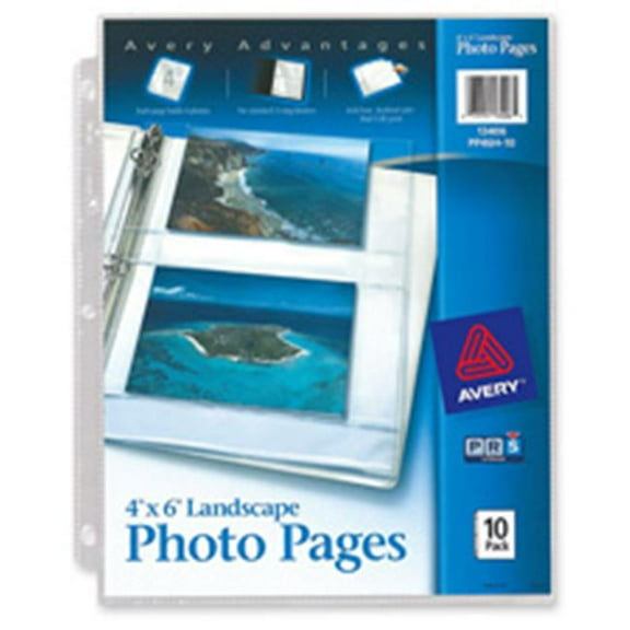 Avery  Horizontal Photo Pages- 4 Photo Capacity- 4 in. x 6 in.- 10-PK-Clear