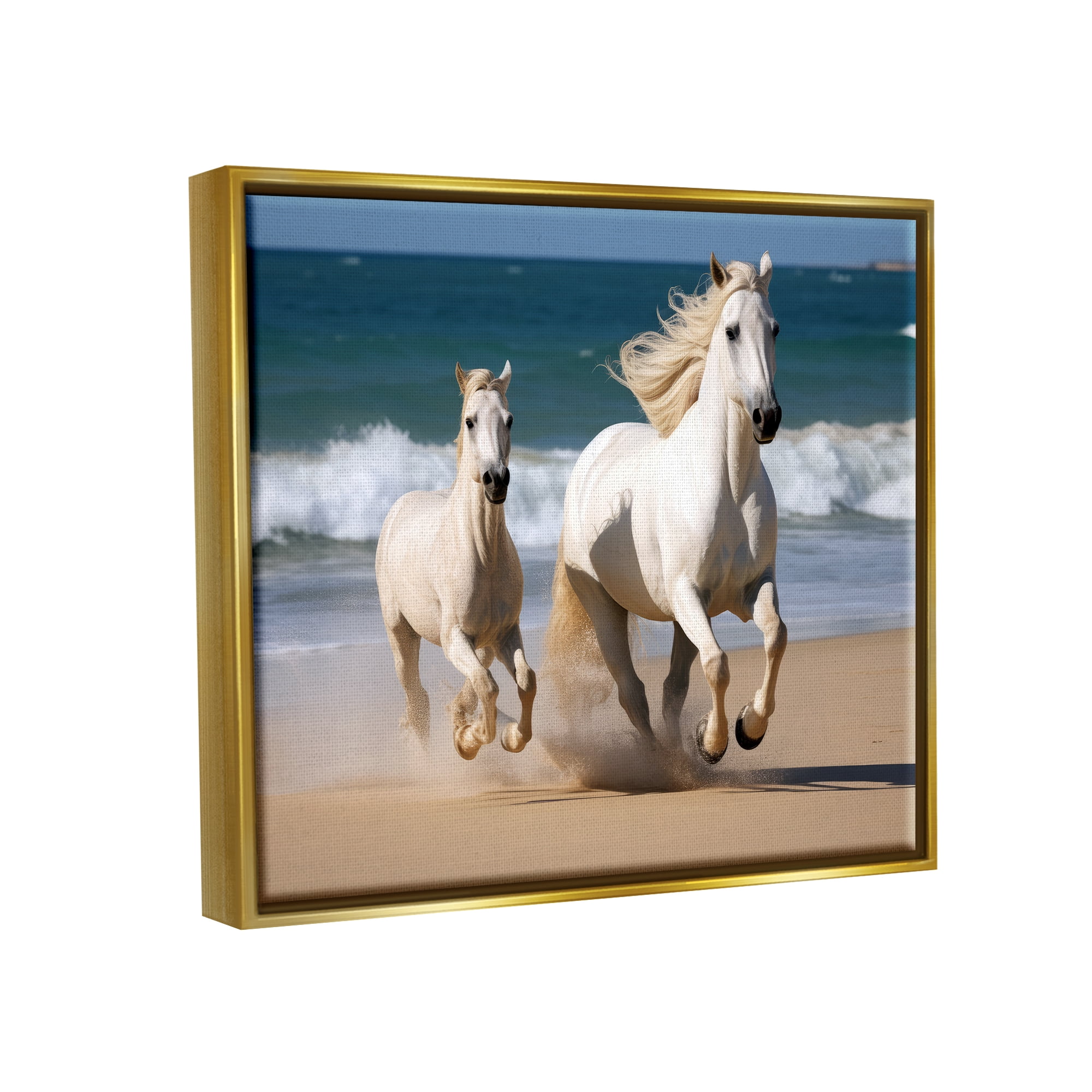 Stupell Industries Trotting Horses on Beach Animals & Insects Photography Gold Floater Framed Canvas Art Print Wall Art, 21 x 17