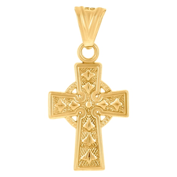 14k Yellow Gold Mens Cross Religious Charm Pendant 26.3x12.8mm Wide Necklace for Men - 1.6 Grams