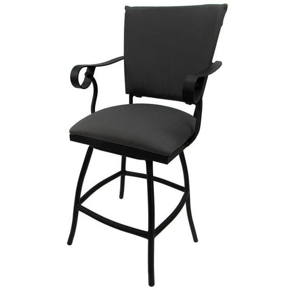 Swivel Counter 26" Outdoor Bar Stool Jenna Arms- Dark Gray Fabric- Black Metal