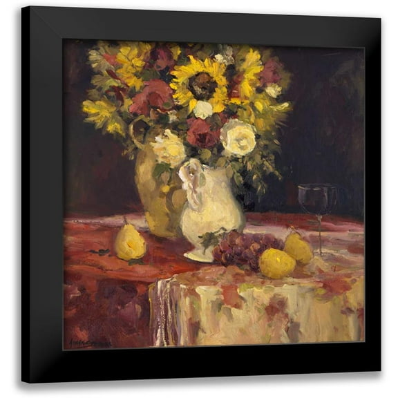 Stevens, Allayn 12x12 Black Modern Framed Museum Art Print Titled - Sunflowers And Wine