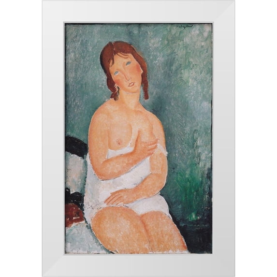 Modigliani, Amedeo 17x24 White Modern Wood Framed Museum Art Print Titled - Junge Frau im Hemd