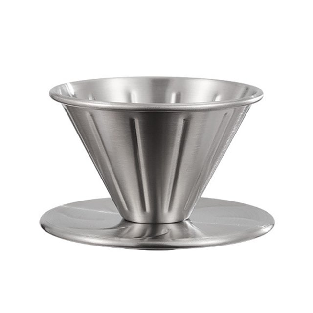 Visland Coffee Filter Cone Stainless Steel Hand Drip Pour Over Coffee Funnel with Spiral Ribs Dishwasher Safe V-Shaped Coffee Filter for Most Coffee Makers Camping Home Brewing