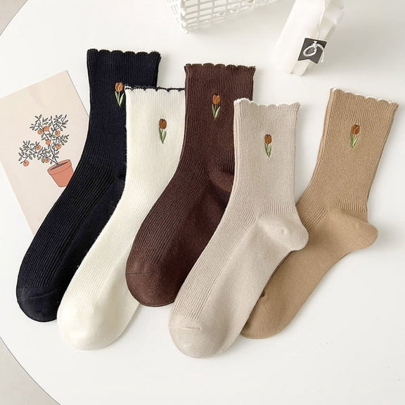 Womens Socks, Ruffle Turn-Cuff Casual Ankle Socks Breathable Cool Knit Cotton Crew Frilly Sock