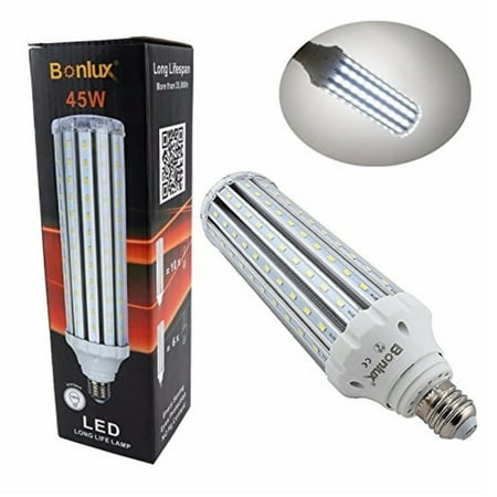 Bonlux Medium Screw Base E26 45W LED Corn Bulb, Equivalent to 400W Halogen/150W CFL, Replacement for HPS/HID/Metal Halide Bulbs, Daylight 6000K, (Best 400w Hps Bulb)