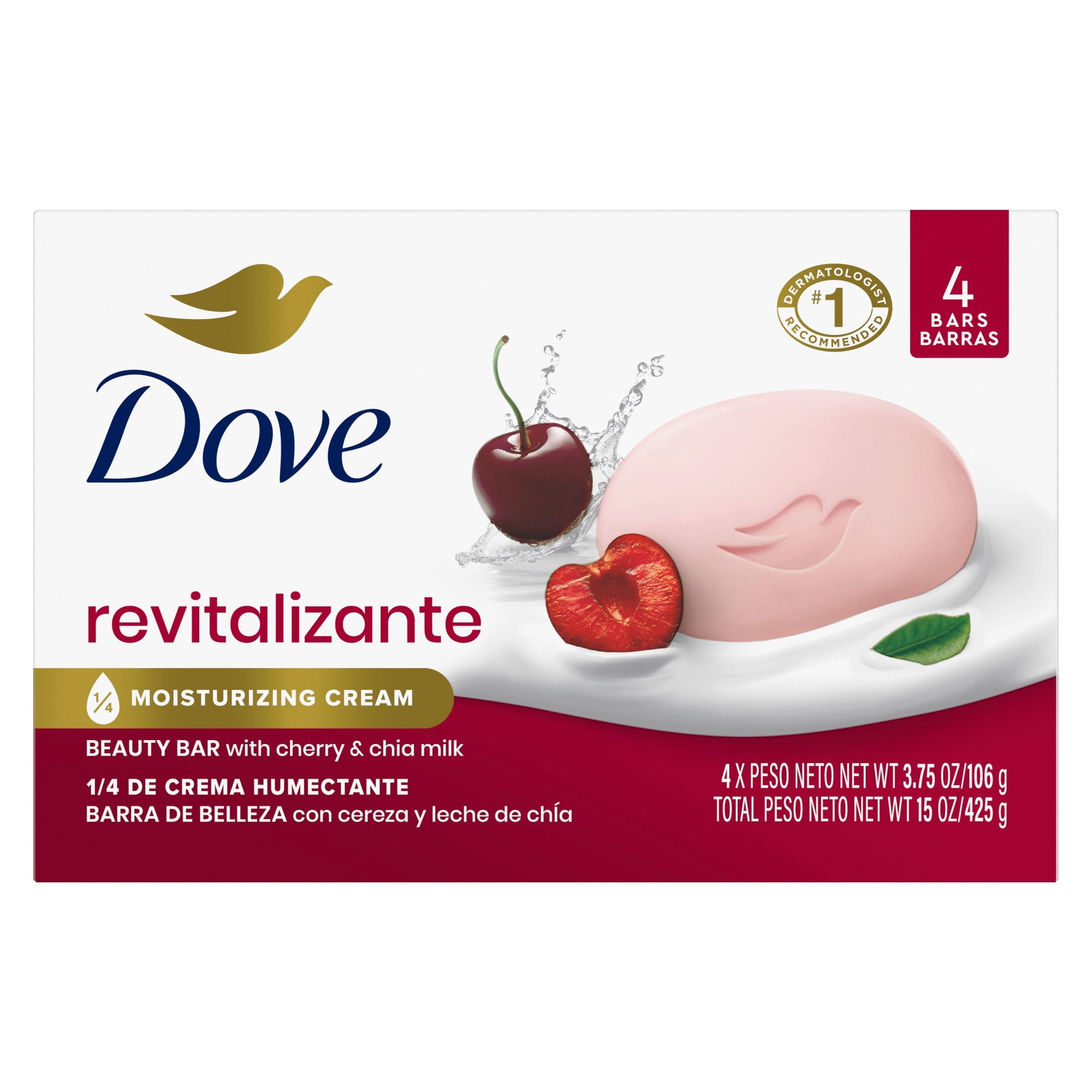 Dove Beauty Bar Soap For Revitalized Skin, Revitalizante Cherry & Chia Milk, A Skin Energy Boost, 3.75 oz 4 Count