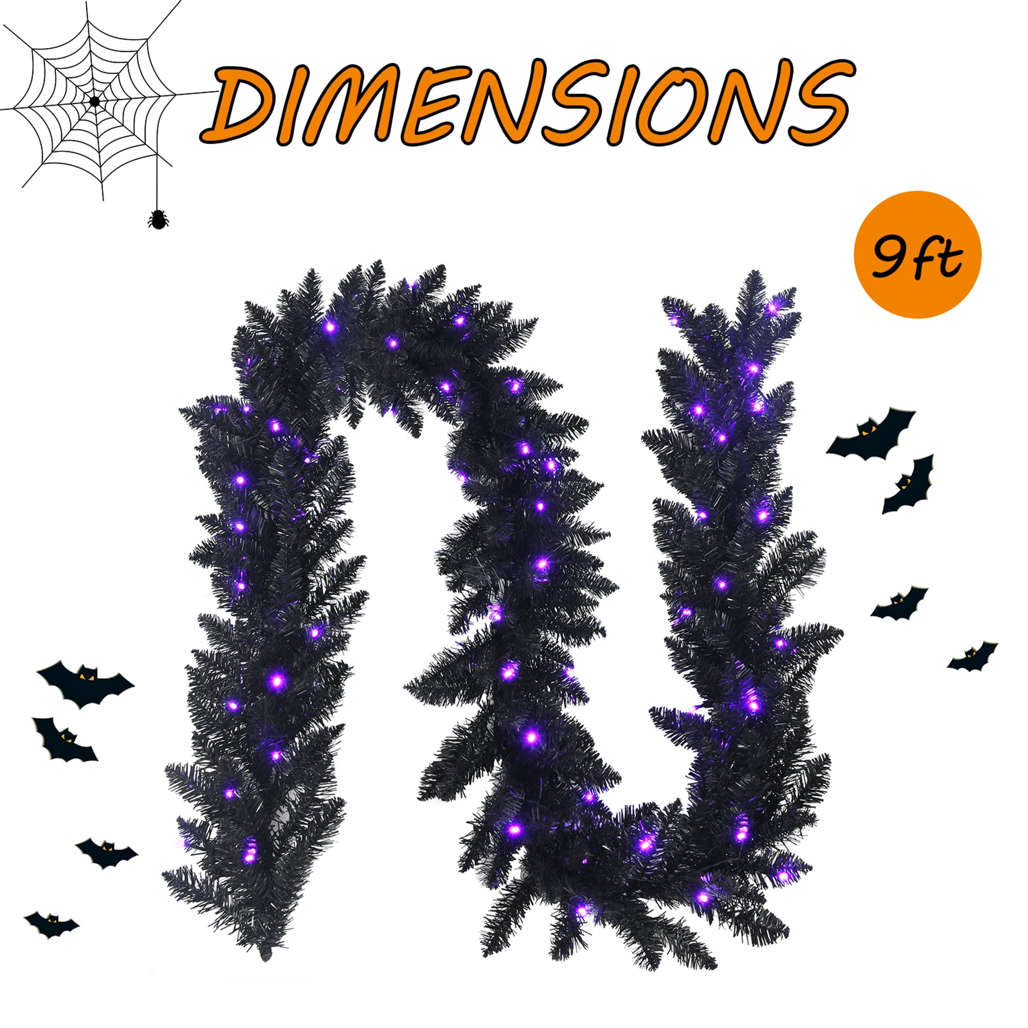 Gymax Decorated Purple Prelit LED Battery Operated Garland, with Timer 9' (Black)