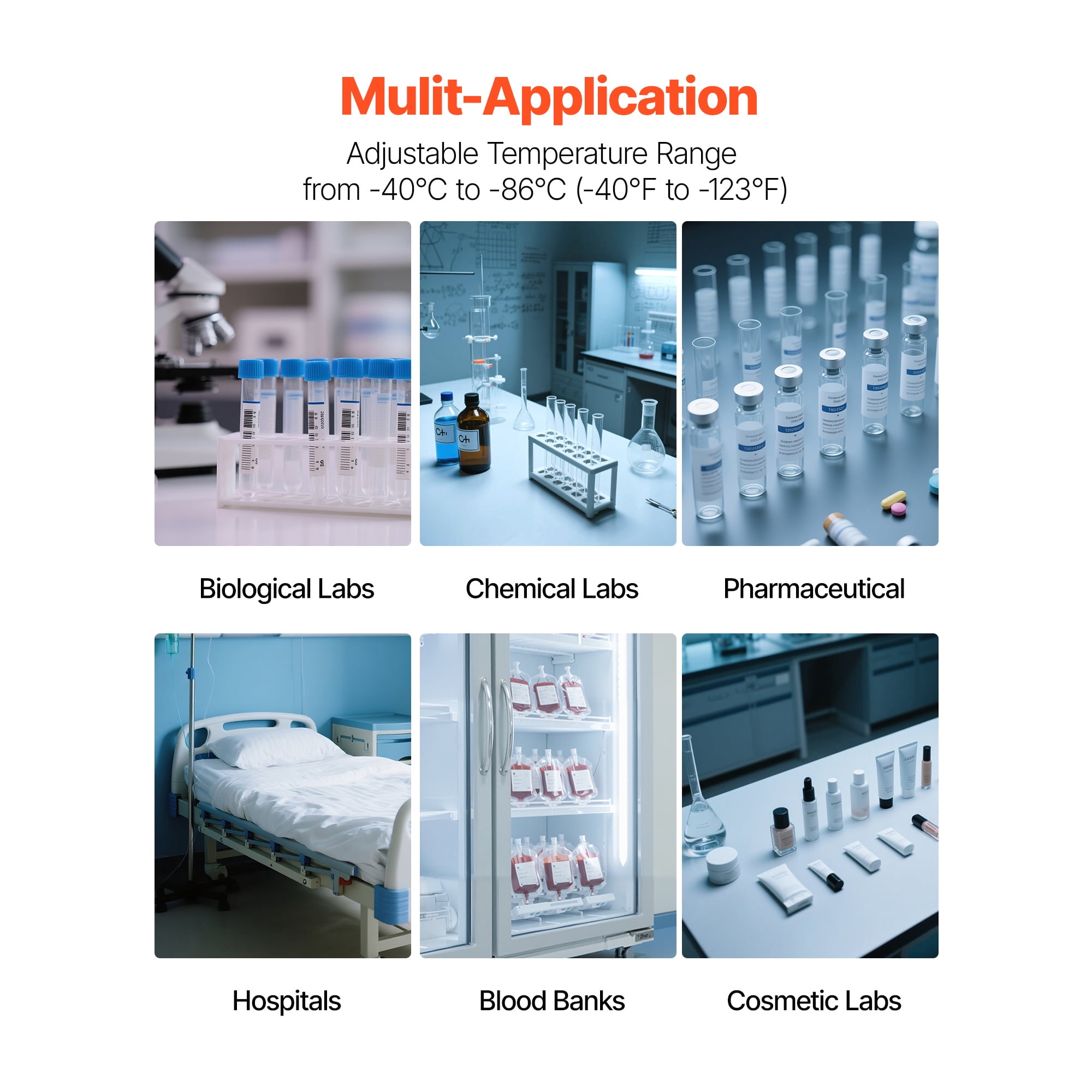 KFFKFF Portable Ultra Low Temperature Freezer, 25 L Capacity, Adjustable Temp Range from −40 ℉ to −123 ℉, Digital Display, 304 Stainless Steel Interior, Ideal for Laboratory Sample Preservation