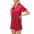 thumbnail image 6 of Timdgard Womens Pajamas Sets Satin Ruffle Short Sleeve Button down Shirts Shorts Loungewear Loose Outfits, 6 of 7