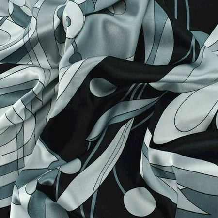 Satin Print Fabric - Gray/Multi Abstract Print Satin, Fabric By the Yard