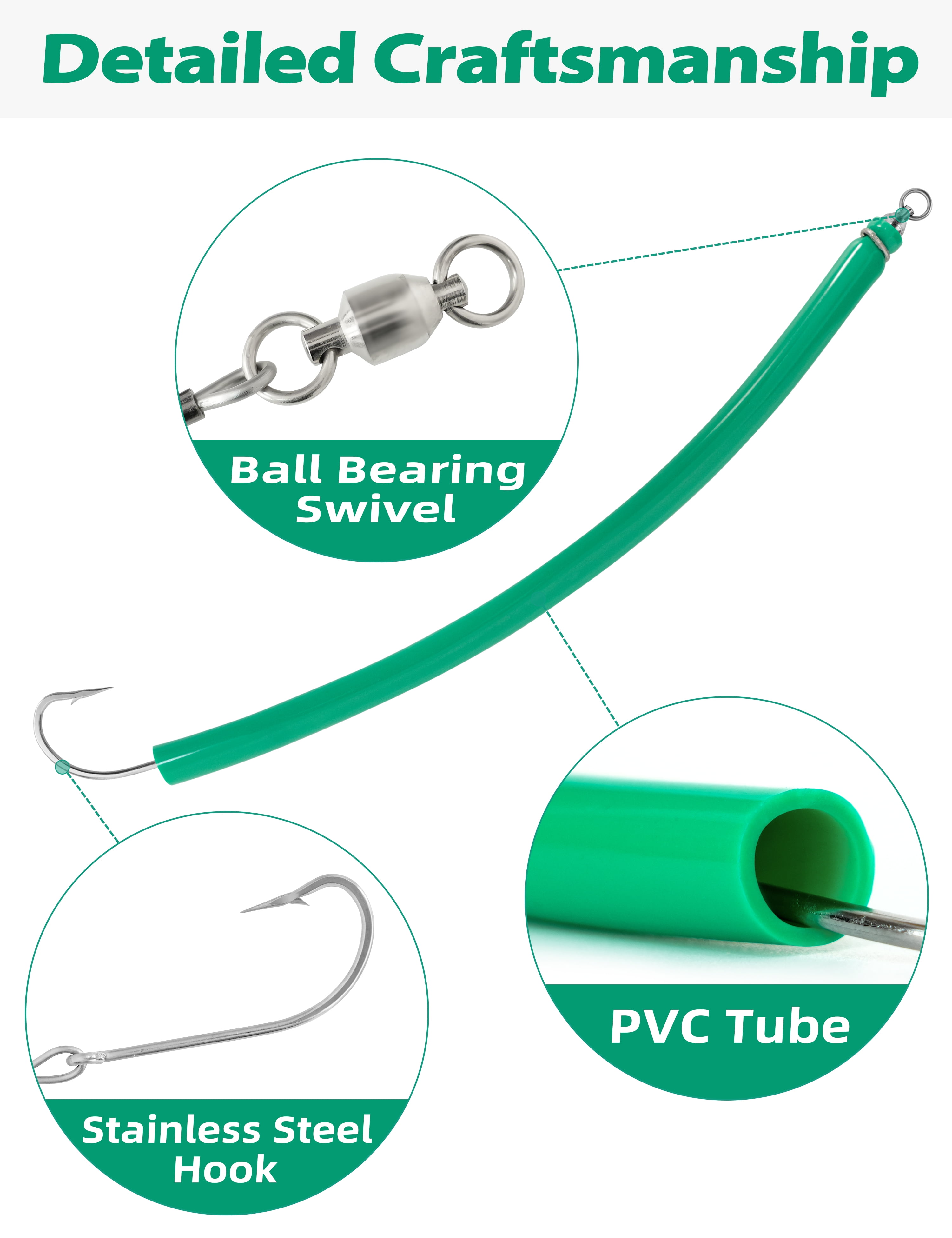 BLUEWING 21in Trolling Tube Fishing Lure with Soft Stainless Steel Wire and Single Hook Saltwater Striped Bass Trolling Tube Teaser Green