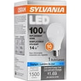 thumbnail image 3 of Sylvania LED 14W (100W Equivalent) Daylight Frosted Light Bulbs, 1500 Lumens (6 Pack), 3 of 5
