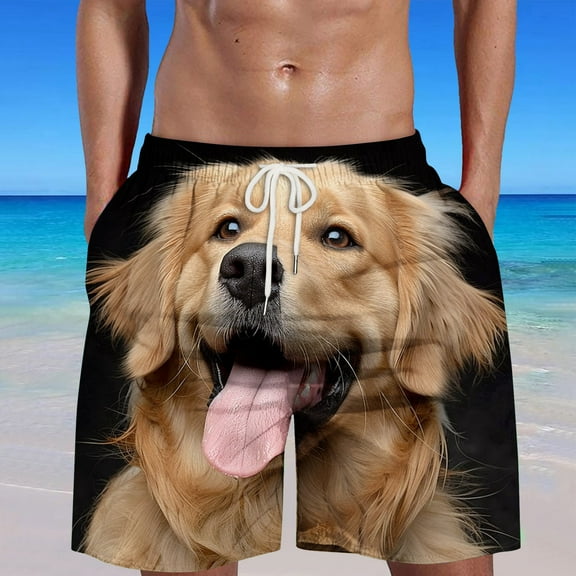 guisaled Swim Trunks For Men Mens Swim Trunks Quick Dry Drawstring Elastic Waist Bathing Suit Swimming Board Shorts Cute Dog Printed Beach Shorts Swimwear