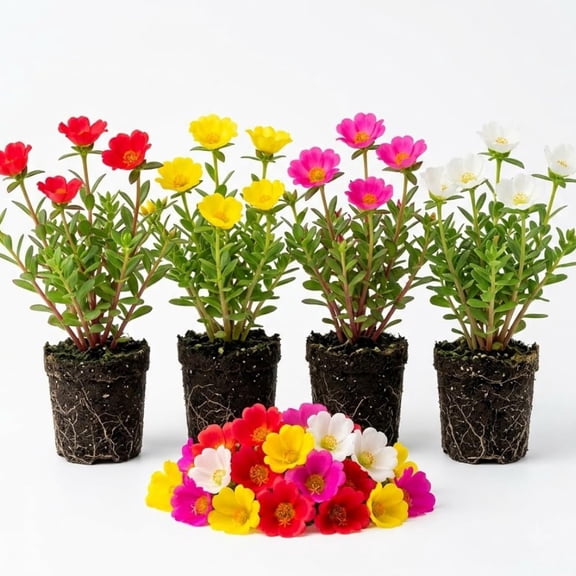 4 Assorted Portulaca Plants Live, Moss Rose Plants, 4–6 Inch Tall