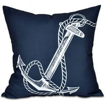 E by Design Simply Daisy 16” x 16” Navy Blue Outdoor Polyester Decorative Pillow, Weather-Resistant
