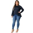 thumbnail image 3 of DARING DIVA Women's Plus Asymmetrical Hem Crew Neck Blouse 3X Navy Blue, 3 of 6