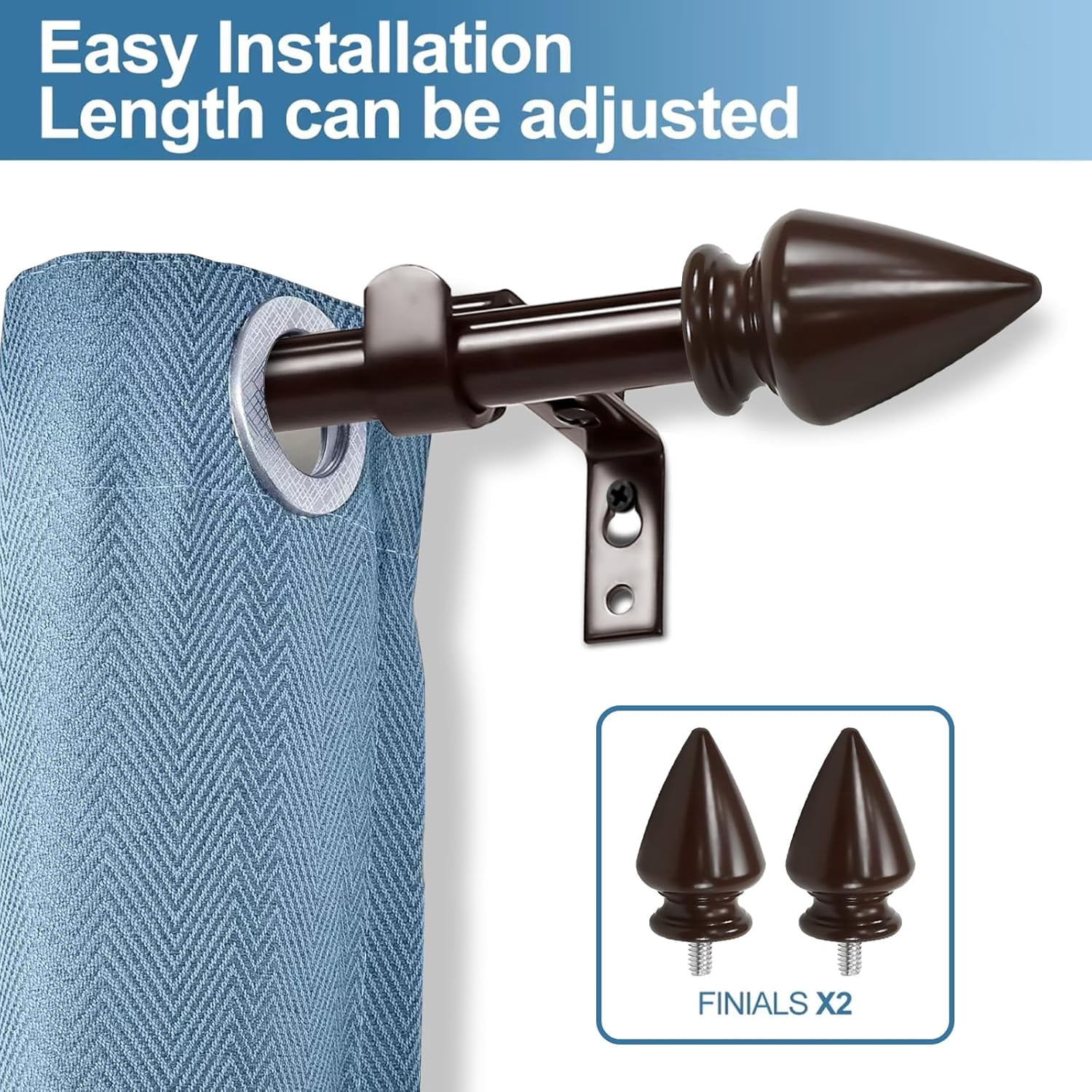Urbanest Adjustable Single Curtain Rod Set Lance Finials – 5/8-Inch Diameter, With Bronze Rod, 84–120 Inches