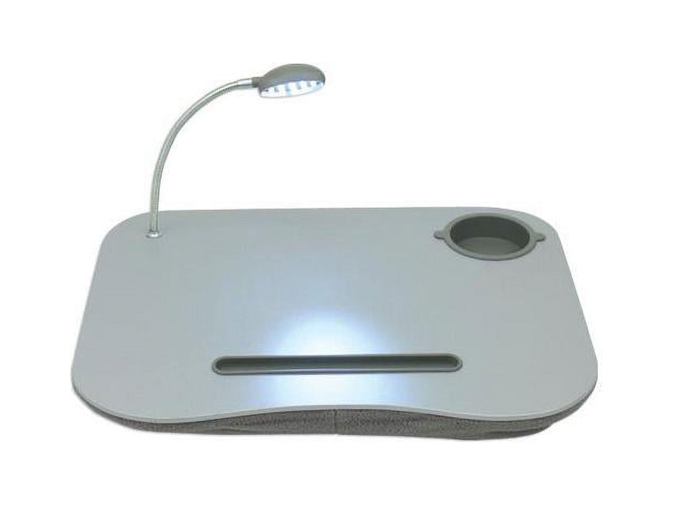 QVS Laptop Desk with Built-In Cushion/LED Light and Cup Holder - Gray