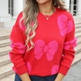 thumbnail image 2 of Bixock Women Fall and Winter Top,Women Sweater,Women's Fashion Round Neck Long Sleeved Bow Print Pullover Knitted Sweater, 2 of 4