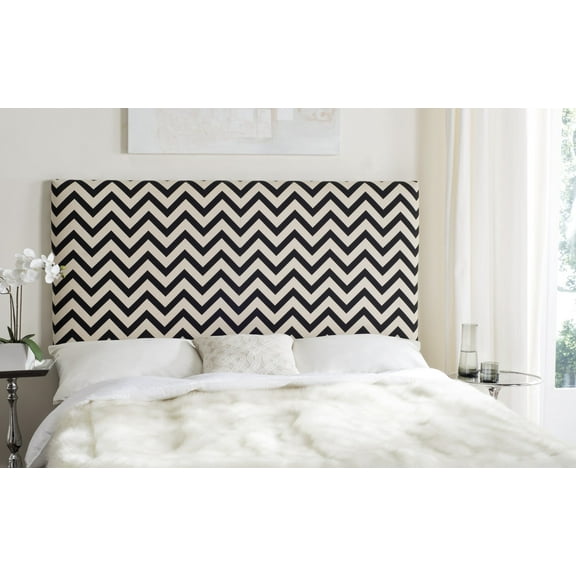 SAFAVIEH Ziggy Chevron Stripes Upholstered Headboard, King, Black/White Zig Zag