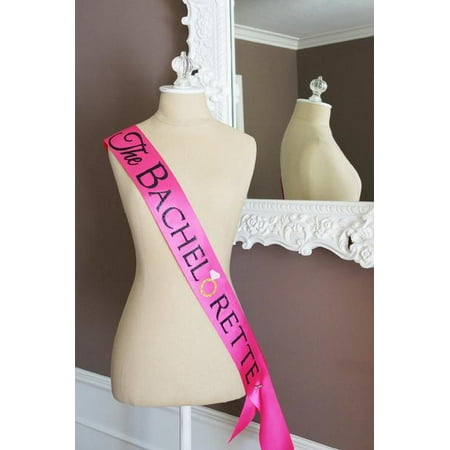 Hot Pink and Black The Bachelorette Sash with Crystal Pin Party Ribbon