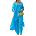 thumbnail image 1 of MAWCLOS Ensemble Deux Pièces pour Femme Taille Élastique Ensembles de Détente Manches Longues Ensemble de Détente Mode Vacances Col Ras du Cou Pyjama Bleu 2TG, 1 of 2