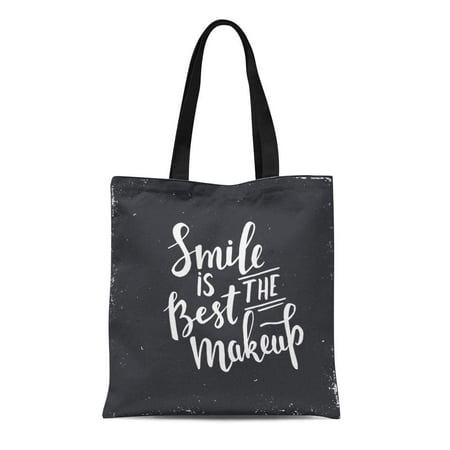 LADDKE Canvas Bag Resuable Tote Grocery Shopping Bags Smile Is the Best Makeup Hand Lettered Calligraphic Design Inspirational Tote