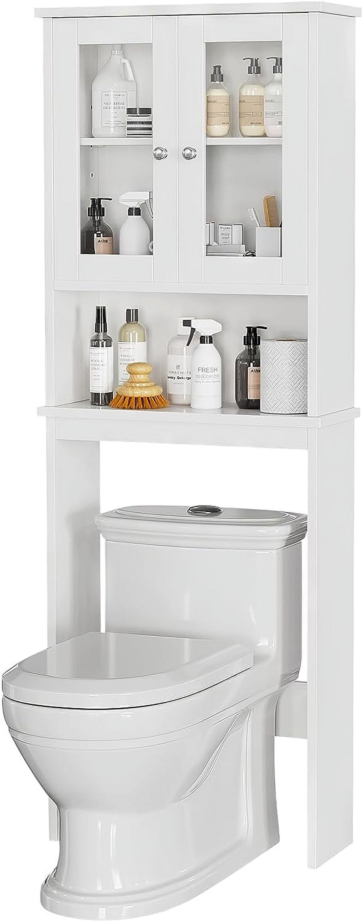 Sobaniilo Over The Toilet Storage Cabinet for Bathroom, Storage Organizer Over Toilet, Space Saver with Tempered Glass Doors, White