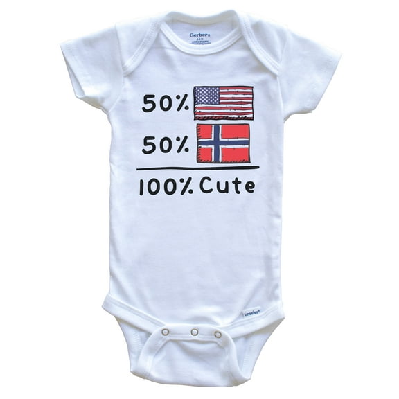 50% American 50% Norwegian 100% Cute Norway USA Flags Baby Bodysuit, 0-3 Months White
