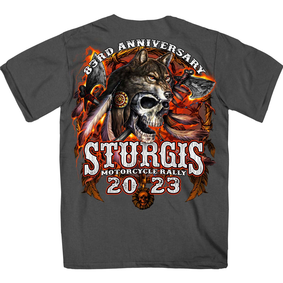 Hot Leathers SPB1088 Men’s Charoal 2023 Sturgis Native Wolf T-Shirt ...