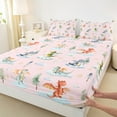thumbnail image 4 of Feelyou Dreamy Cute Dragon Twin Sheet Sets for Kids, Tree Plant Botanical Twin Fitted Sheet, Pink Cartoon Dinosaur Flat Sheet, Breathable Home Decor, 3-Piece, 4 of 8