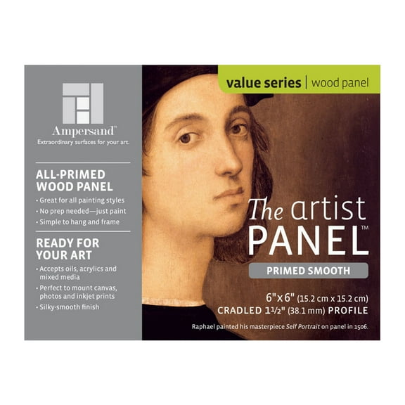 Ampersand Art Artist Panel, Primed Smooth, Cradled, 1-1/2" Profile, 6" x 6"